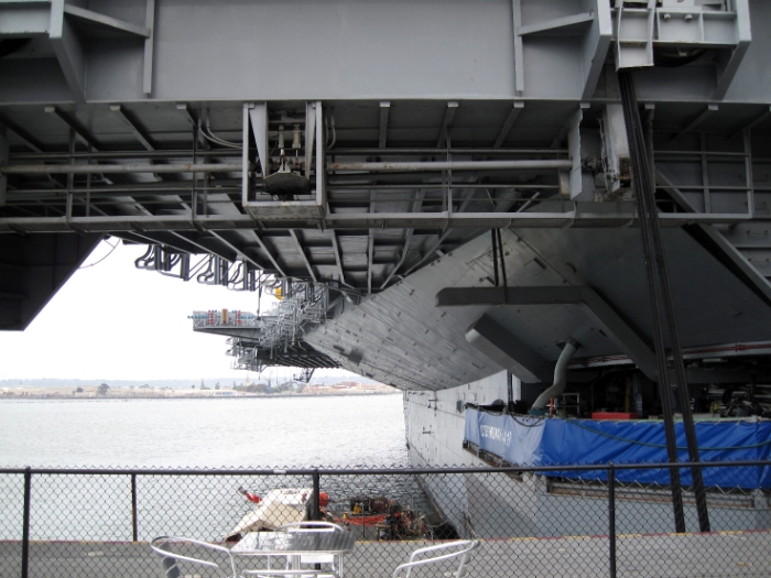 Standing on one of the hangar deck elevators